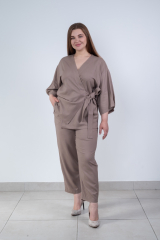 Костюм (брюки+кимоно) из льна, карамельный
