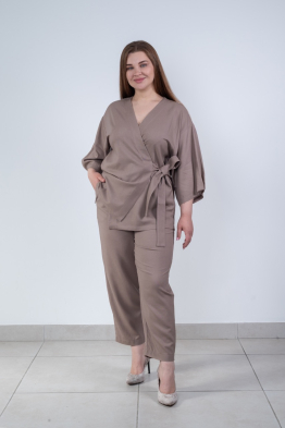 Костюм (брюки+кимоно) из льна, карамельный