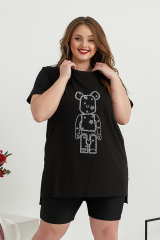 Футболка oversize из трикотажа с принтом, черная
