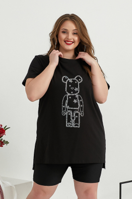 Футболка oversize из трикотажа с принтом, черная