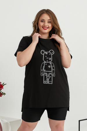 Футболка oversize з трикотажу з принтом, чорна
