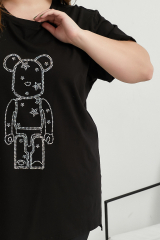 Футболка oversize из трикотажа с принтом, черная