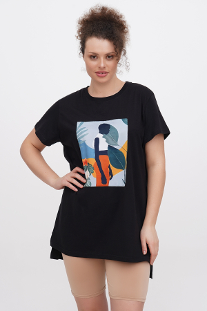 Футболка oversize з трикотажу з принтом шовк, чорна