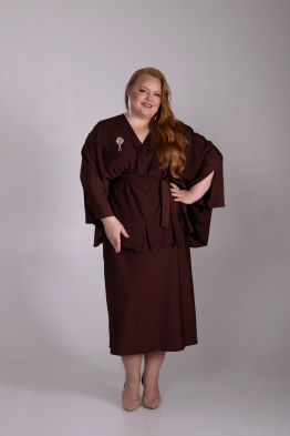 Костюм вечерний (кимоно+юбка) из искусственного шелка, коричневый