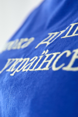 Футболка подовжена бавовняна вільної посадки з вишивкою, синя