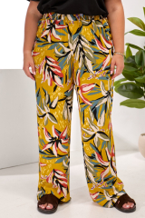 Штани літні висока посадка зі штапелю, теракотовий принт
